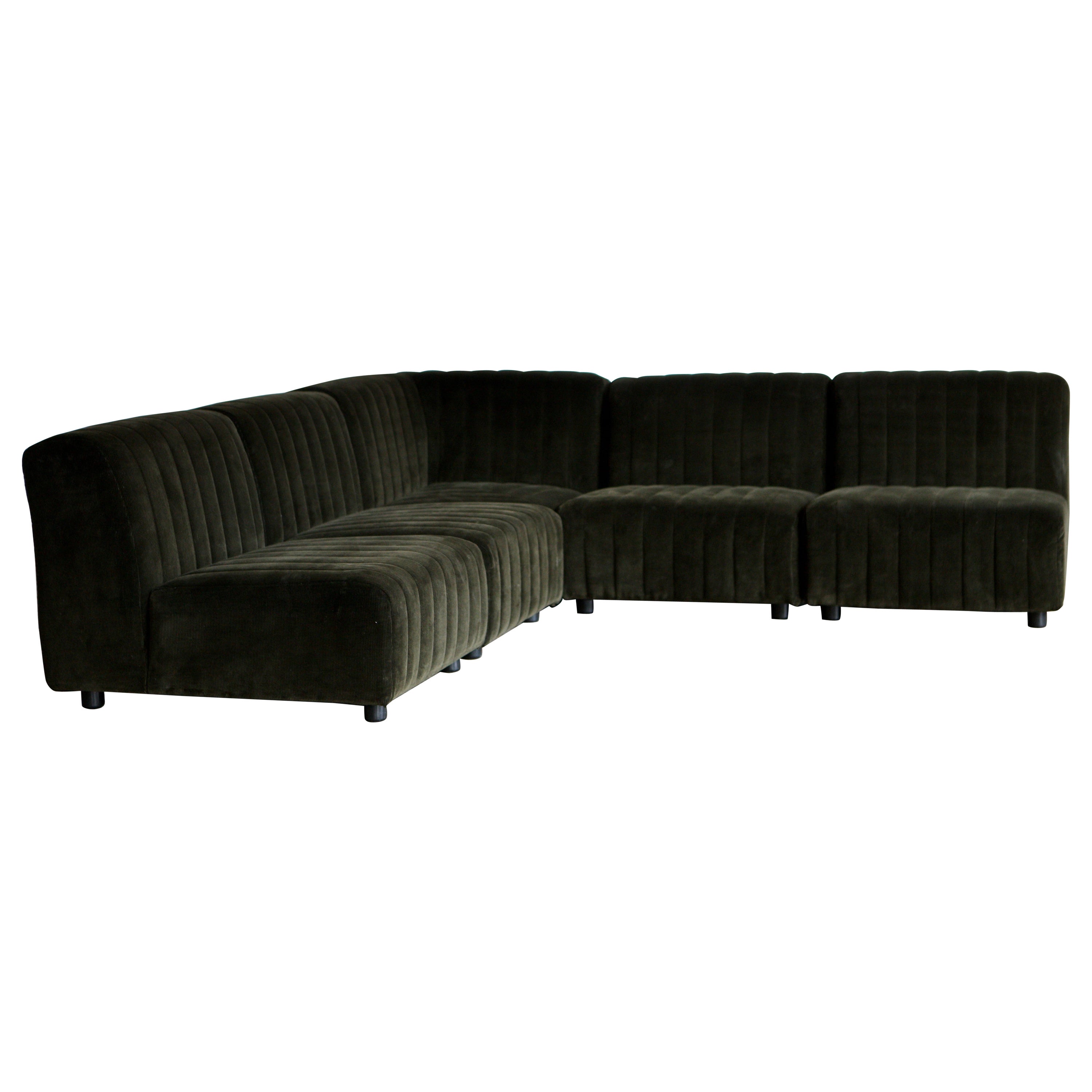 Green Corduroy Modular Corner Sofa For Sale