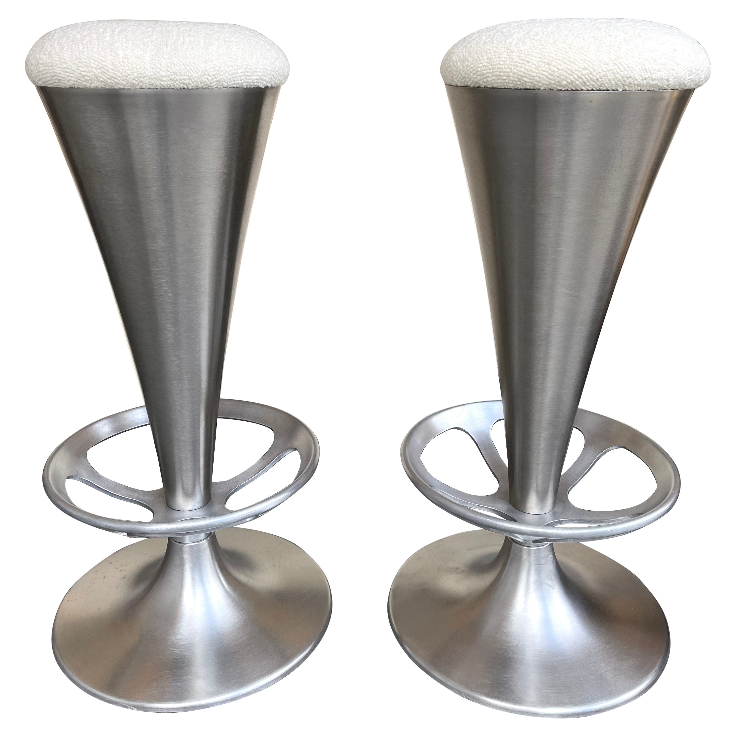 Pair of Stainless Steel Metal Cone Bar Stools, Italy, 1990s For Sale