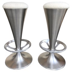Retro Pair of Stainless Steel Metal Cone Bar Stools, Italy, 1990s