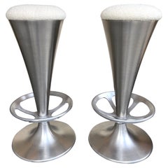 Pair of Stainless Steel Metal Cone Bar Stools, Italy, 1990s