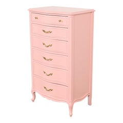Drexel French Provincial Louis XV Pink Lacquered Lingerie Chest or Semainier