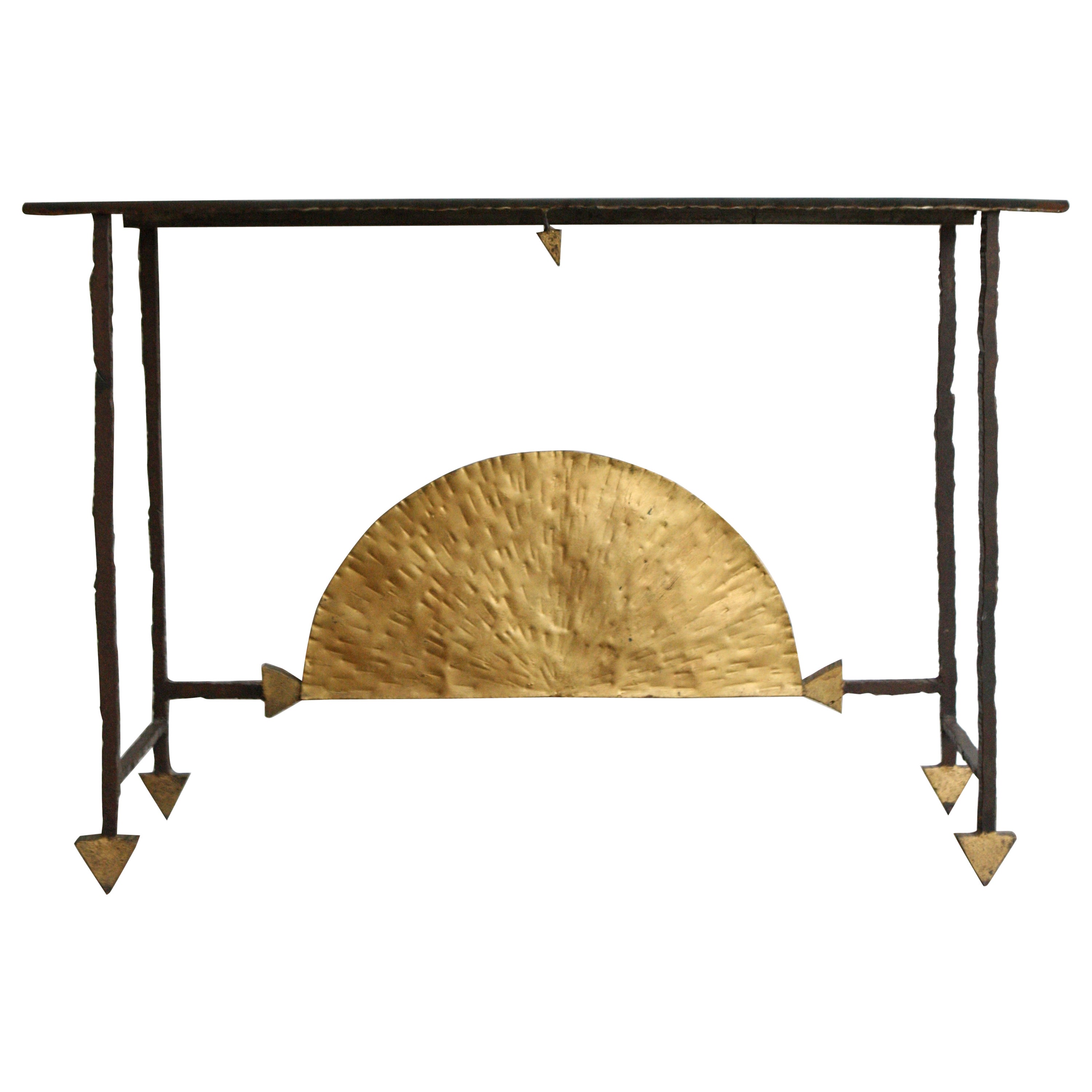 Wrought Iron Gold Leaf Console by Jean-Jacques Argueyrolles, 1990