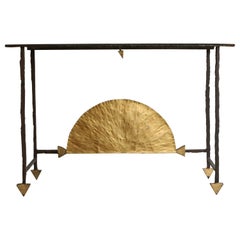 Wrought Iron Gold Leaf Console by Jean-Jacques Argueyrolles, 1990