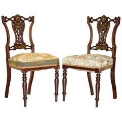 PAiR OF Antique VICTORIAN HARDWOOD SALON CHAIRS WITH STUNNING INLAID BACK PANELS