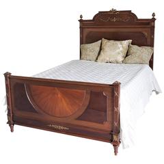 Antique 19th Century French Mahogany Louis XVI Style Bed with Inlay and Bronze Ormolu