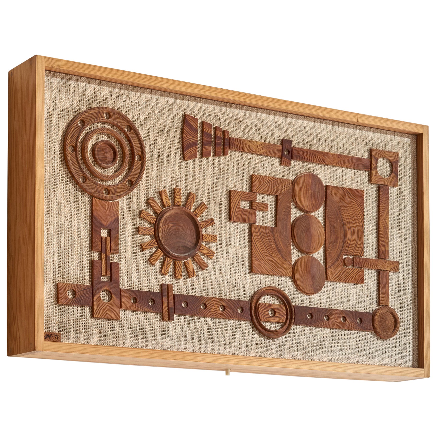 Schwedische Designerin, Wandleuchte, Kiefernholz, Sackleinen, Schweden, 1971 im Angebot