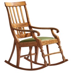 Antique Swedish Designer, Rocking Chair, Oak, Mohair, Sweden, 1910s