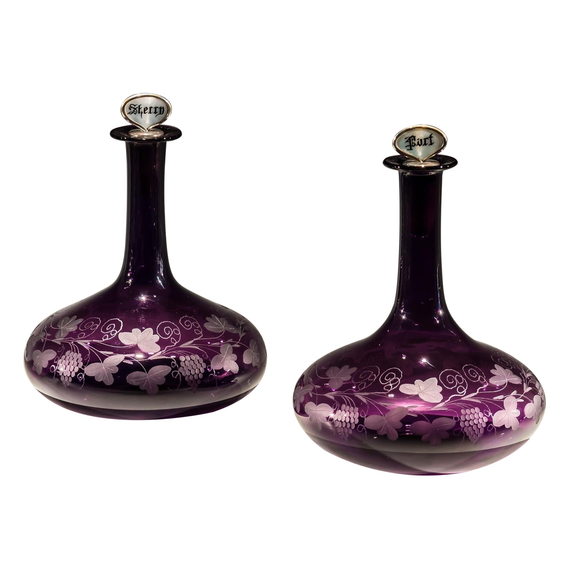 A Fine Pair Amethyst Port & Sherry Decanters For Sale