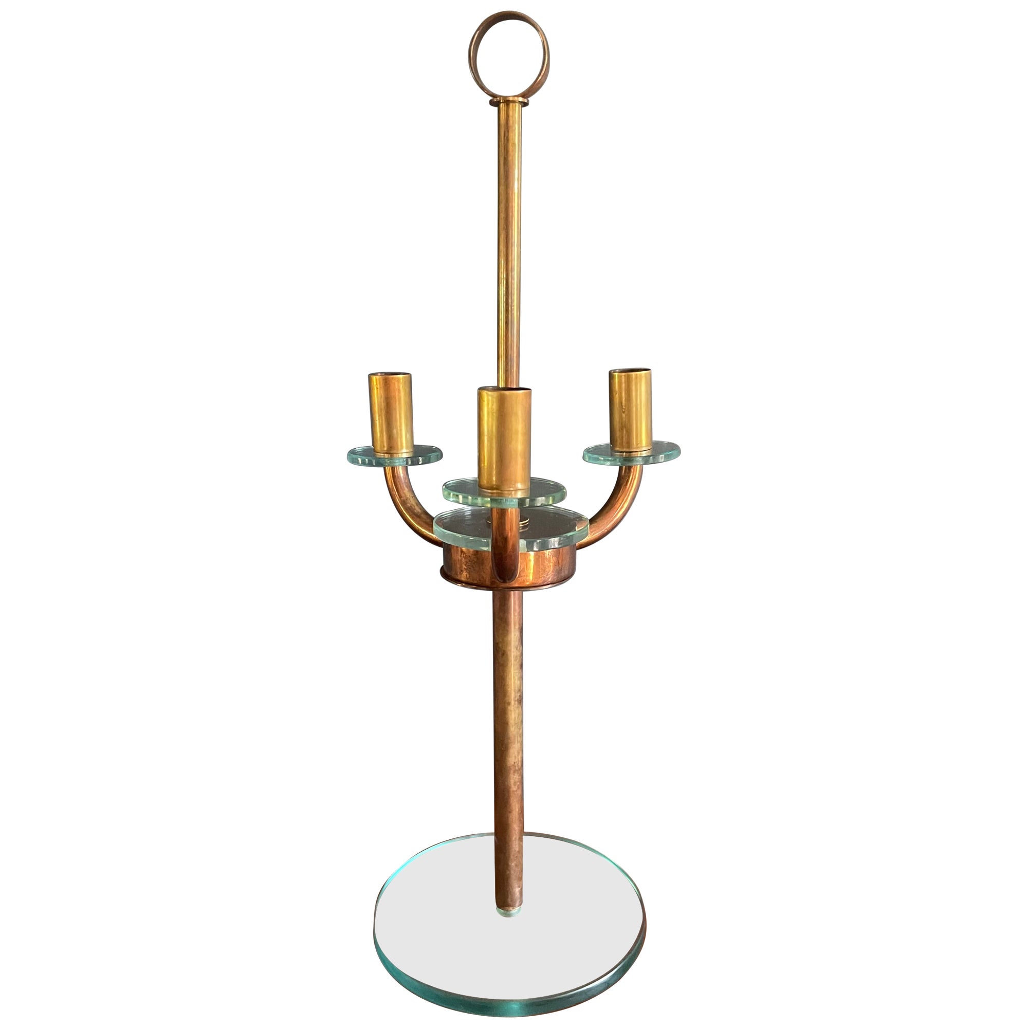 Pietro Chiesa Copper and Glass Table Lamp For Sale