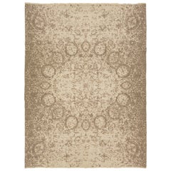 Contemporary Room Size Wool Rug Hand Loom In Beige With Center Design