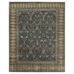 Tapis Pictorial de style européen de Rug & Kilim en bleu avec motifs de dragons dorés