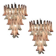 Vintage Sumptuous Pink and White Petal Murano Glass Chandelier, Italy, 1980s