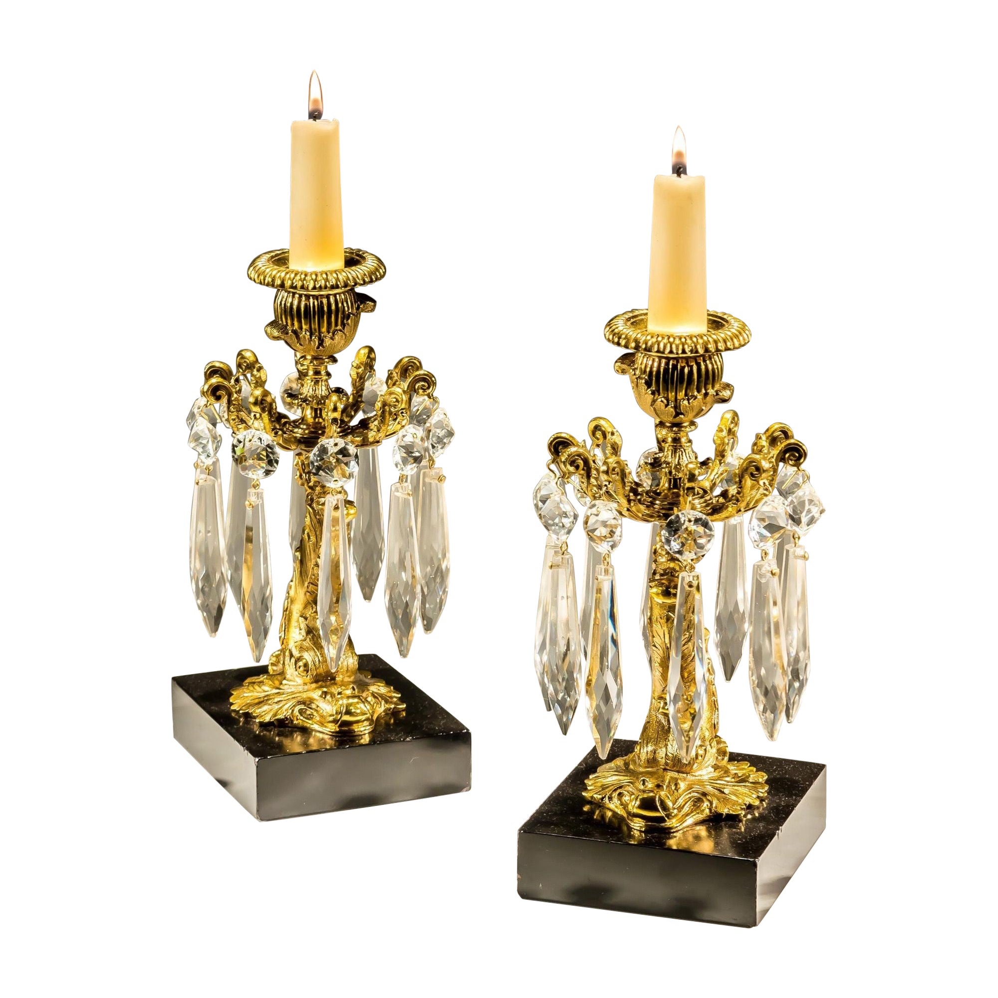 A Pair Of Gilt Lacquer Dolphin Candlesticks