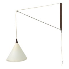 Rare Willem Hagoort Wall Sconce w/ White Enameled Metal Cone Shade & Teak Mount