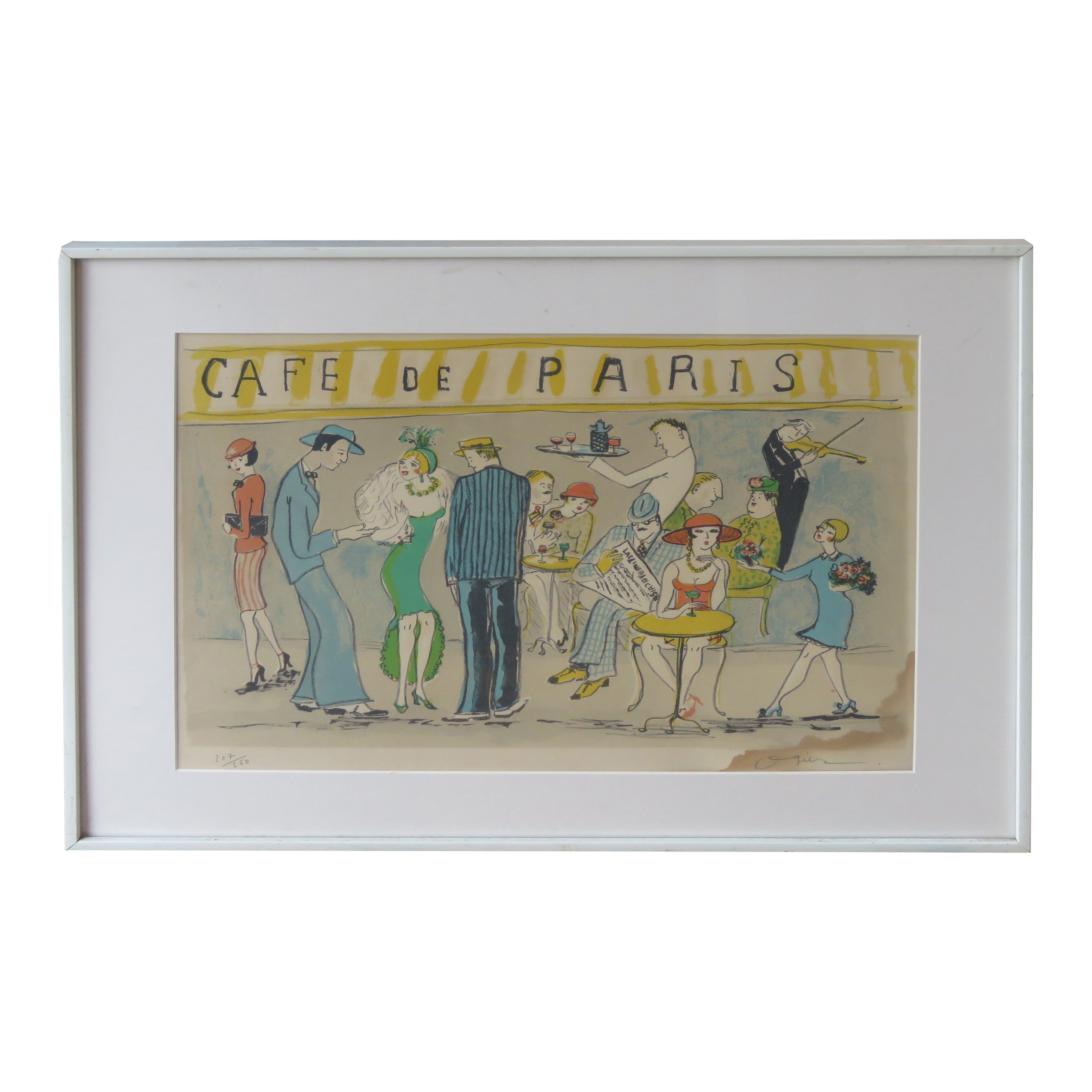 Rare Important Original 1930s-40s Paris Cafe Lithograph Etching Drawing For Sale