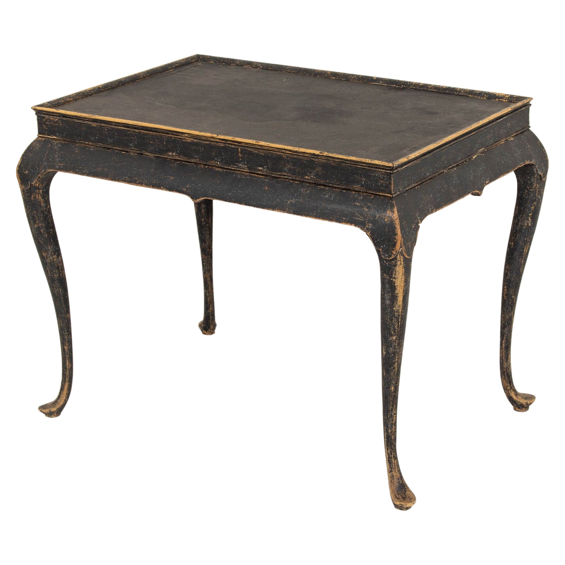 18th c. Swedish Rococo Period Black Painted Tea Table