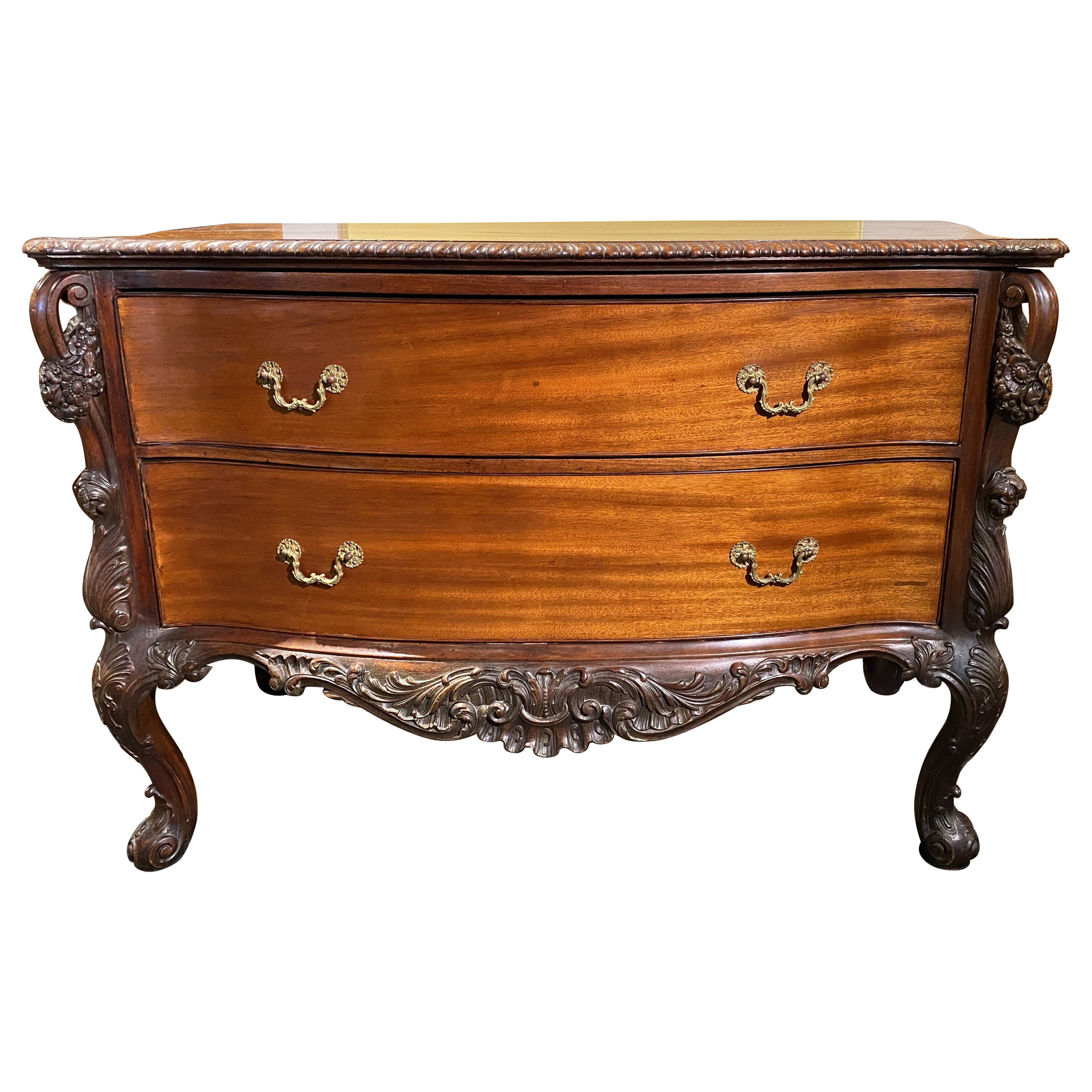 19th Century Rococo Foliate & Scrollwork Carved Commode or Chest in Mahogany For Sale