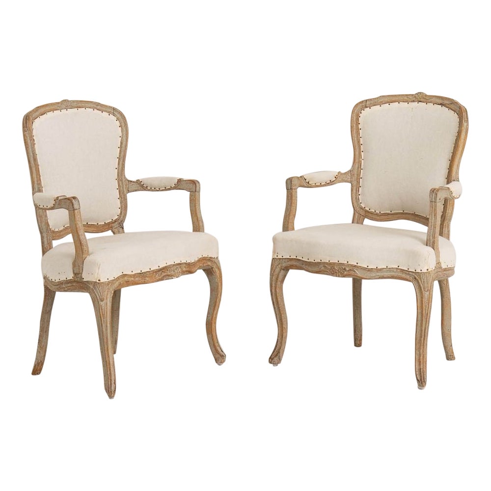 Pair of 18th c. Swedish Rococo Period Armchairs in Original Paint  For Sale