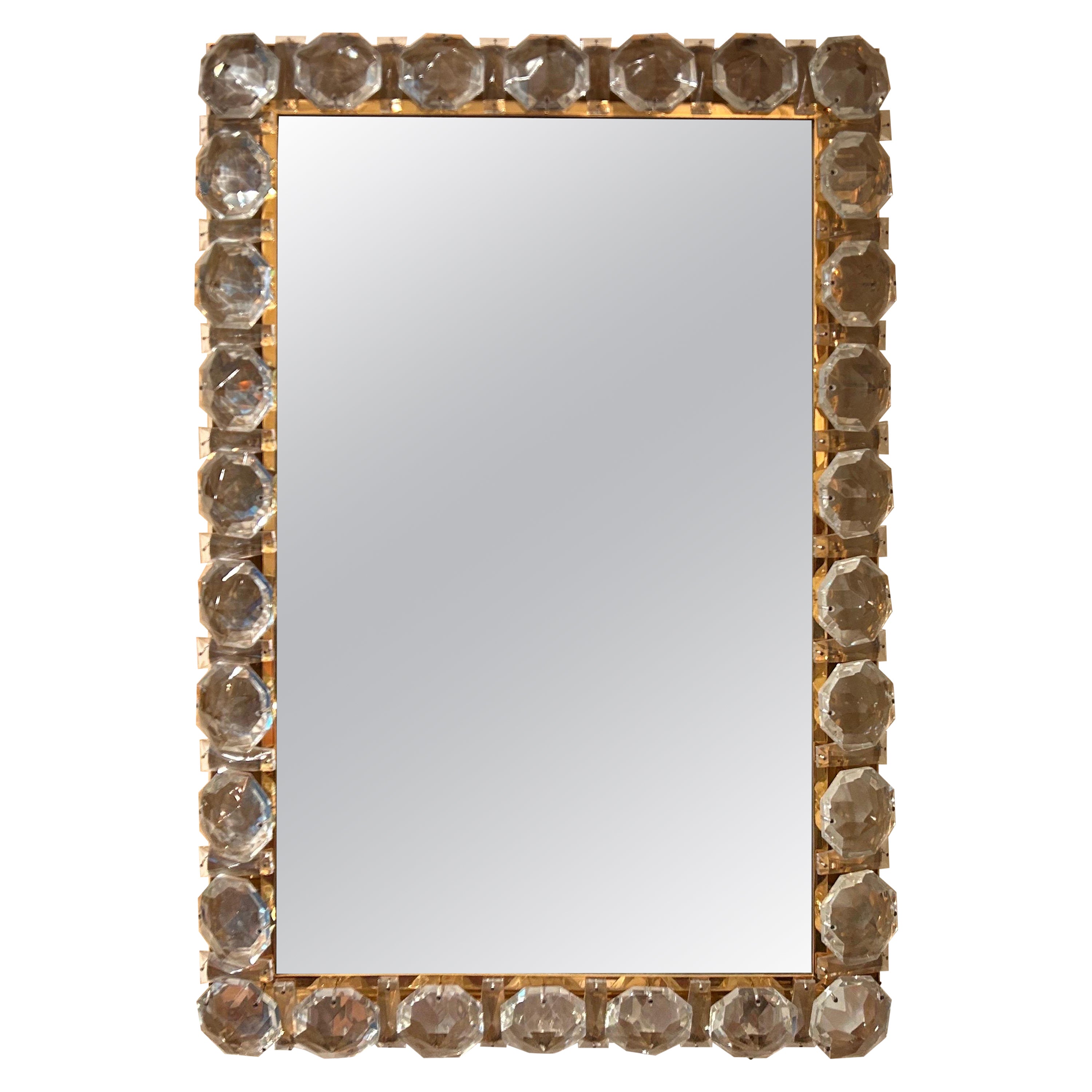 Vintage Brass And Crystal Mirror By Palwa For Sale