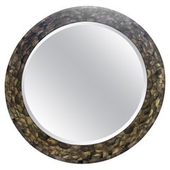 Monumental 47 Inch Round Abalone Beveled Mirror