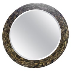 Monumental 47 Inch Round Abalone Beveled Mirror
