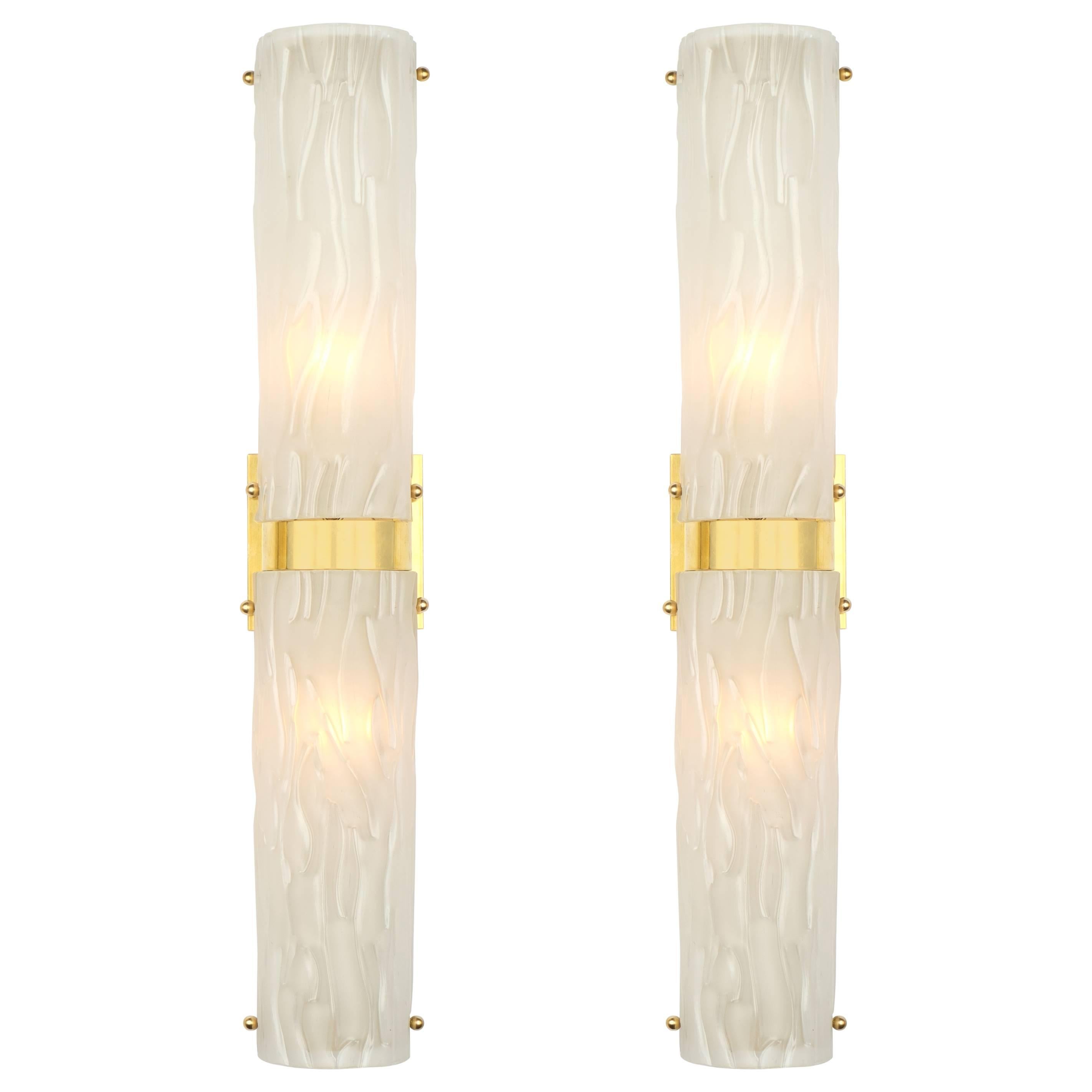 Art Deco Murano Textured Glass and Brass Sconces