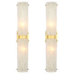 Art Deco Murano Textured Glass and Brass Sconces