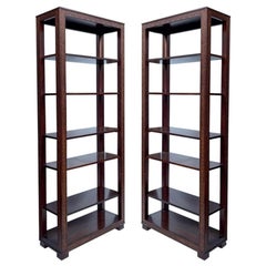Midcentury Chinese Chippendale Style Carved Mahogany Etageres or Shelves, Pair 