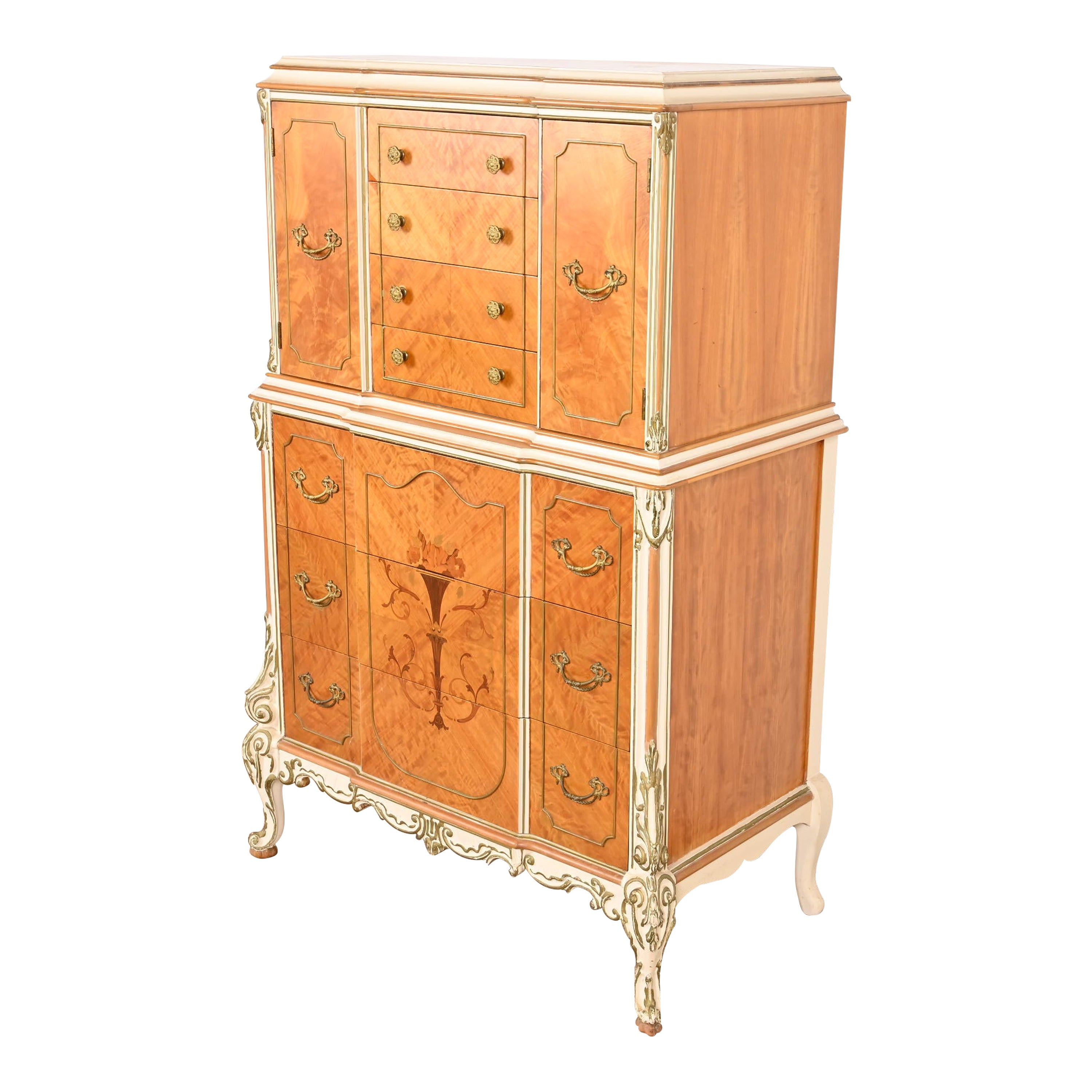 Romweber French Rococo Louis XV Satinwood Inlaid Marquetry Gentlemen's Chest For Sale