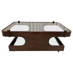 Retro Italian Bent Wood & Glass Two-Tier Coffee Table on Casters