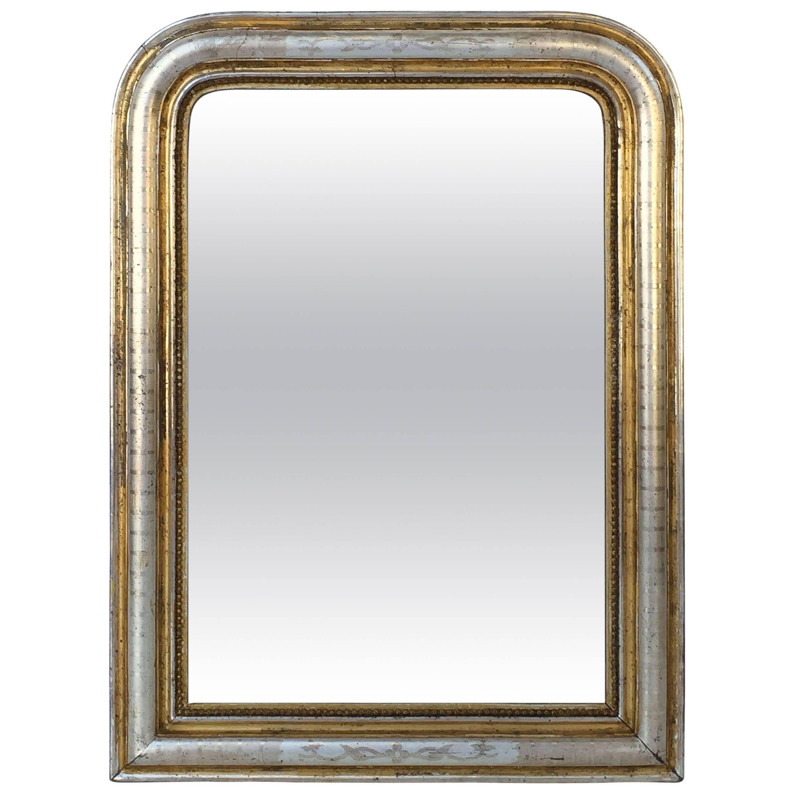 Large Louis Philippe Silver and Gold Banded Mirror (H 34 1/4" x W 27 5/8")