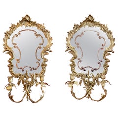 Pair Antique French Gold Bronze and Mirror Sconces, Circa 1890.