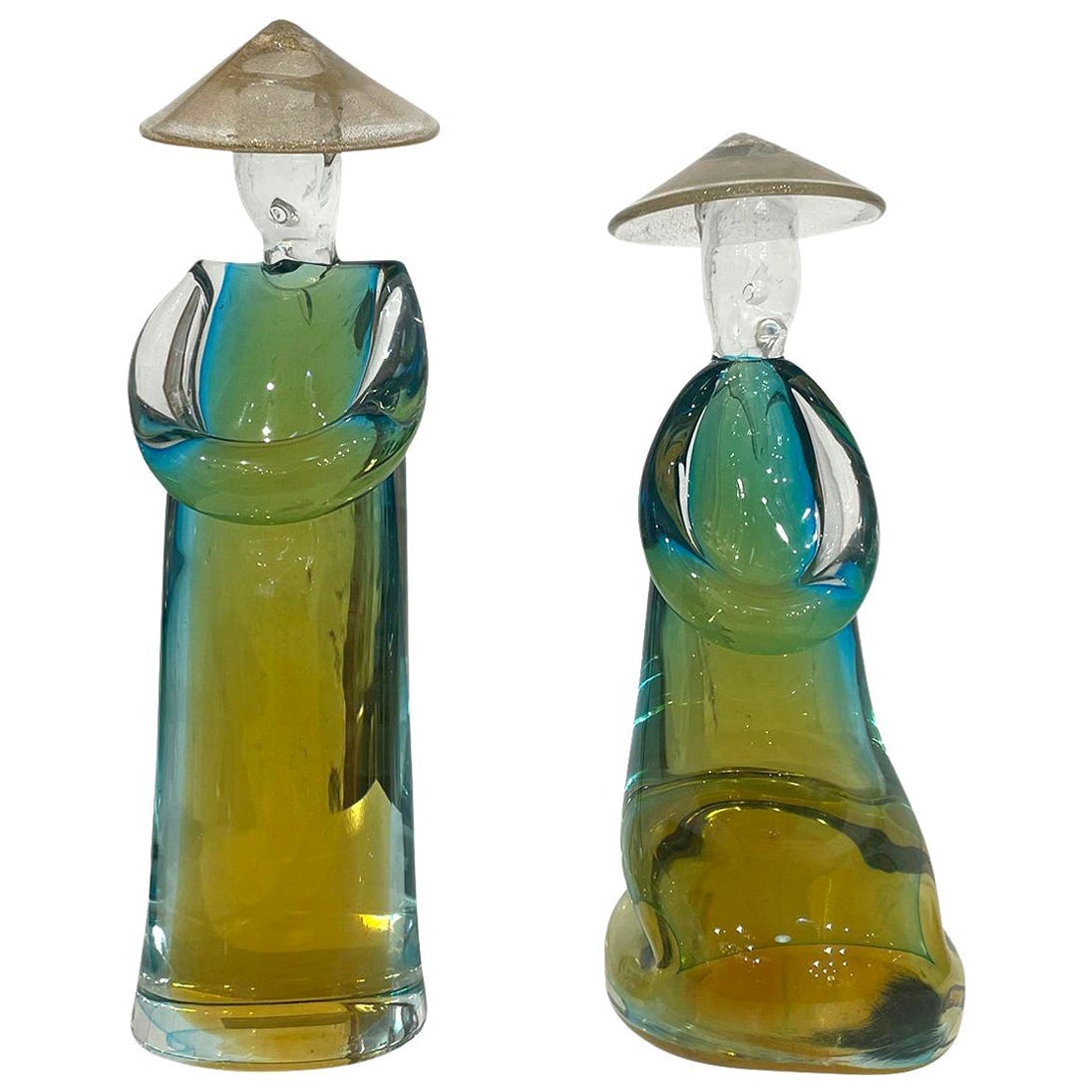 Pareja italiana del siglo XX de granjeros japoneses de cristal de Murano de Seguso Vetri d'Arte