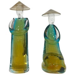 Pareja italiana del siglo XX de granjeros japoneses de cristal de Murano de Seguso Vetri d'Arte