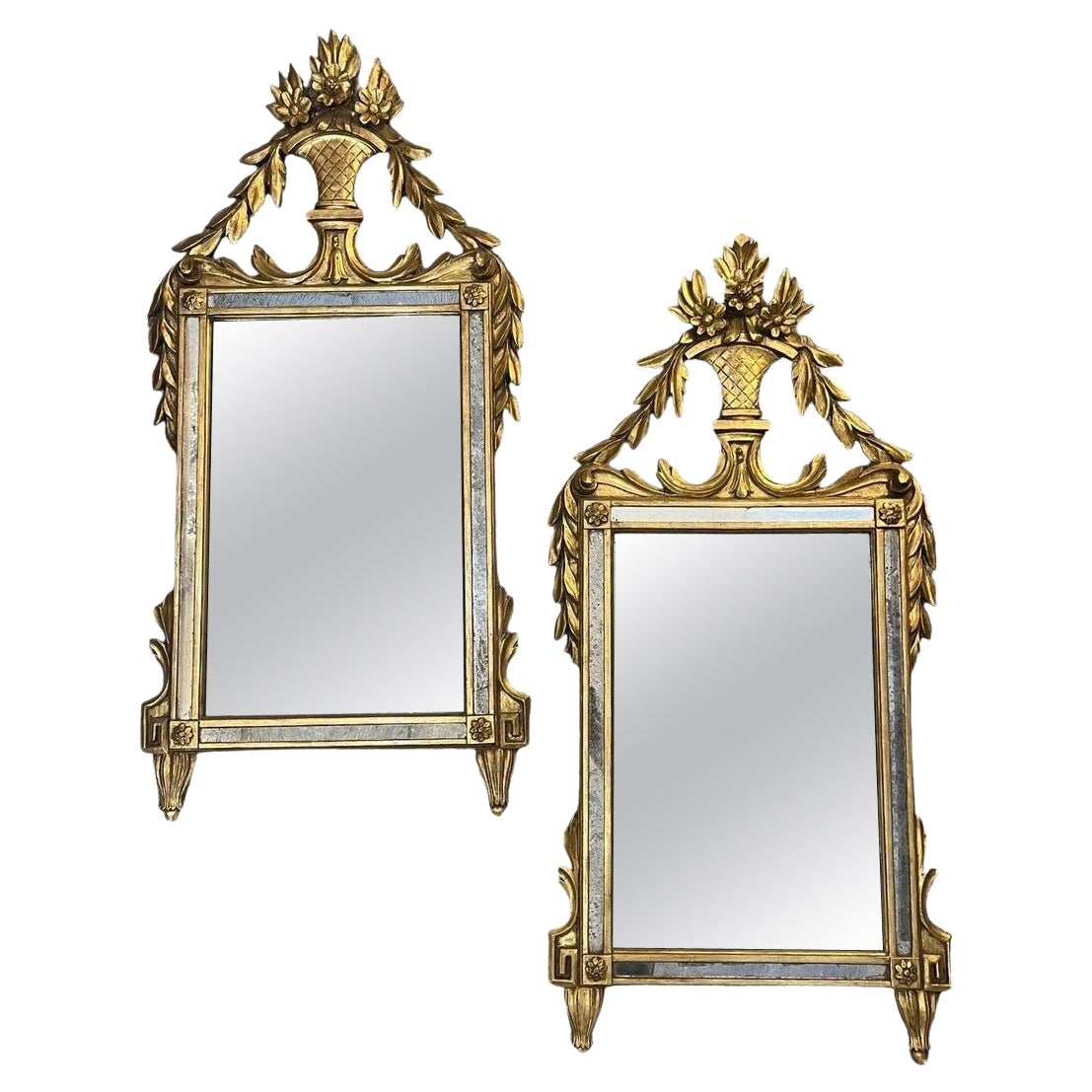 Pair of 19th Century Antique Italian Florentine Carved Gilt Mirrors For Sale