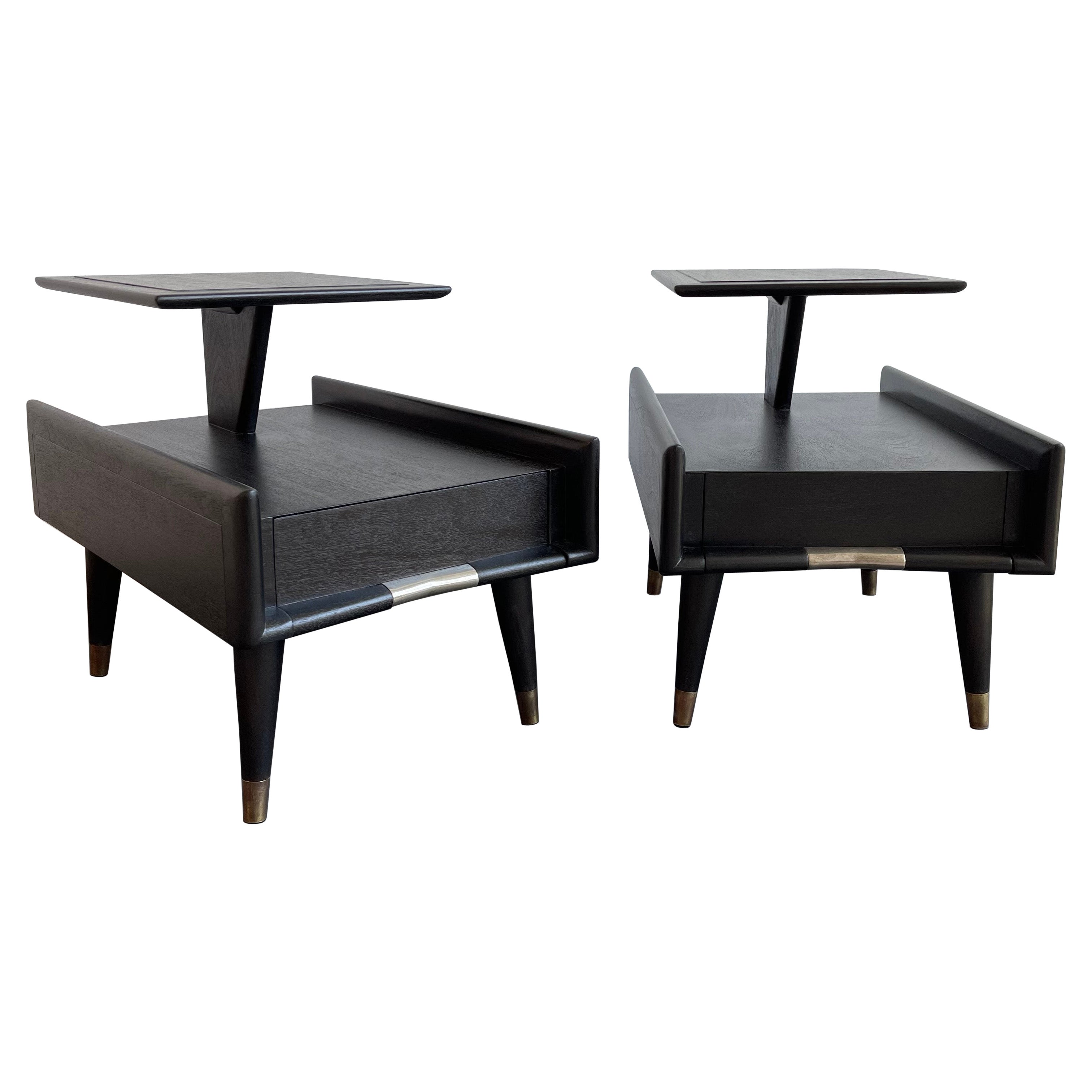 Mid-Century Modern Ebonized Stepped End Tables By Gordon's Furniture  For Sale