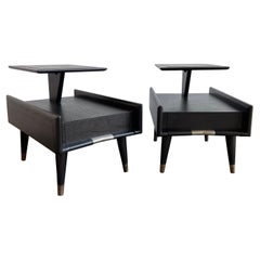 Retro Mid-Century Modern Ebonized Stepped End Tables By Gordon's Furniture 