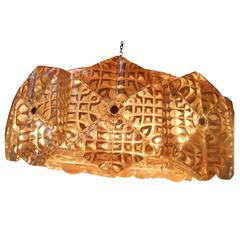 1950s Scandinavian Mid-Century Amber Crystal & Brass Chandelier Fagerlund Style 12