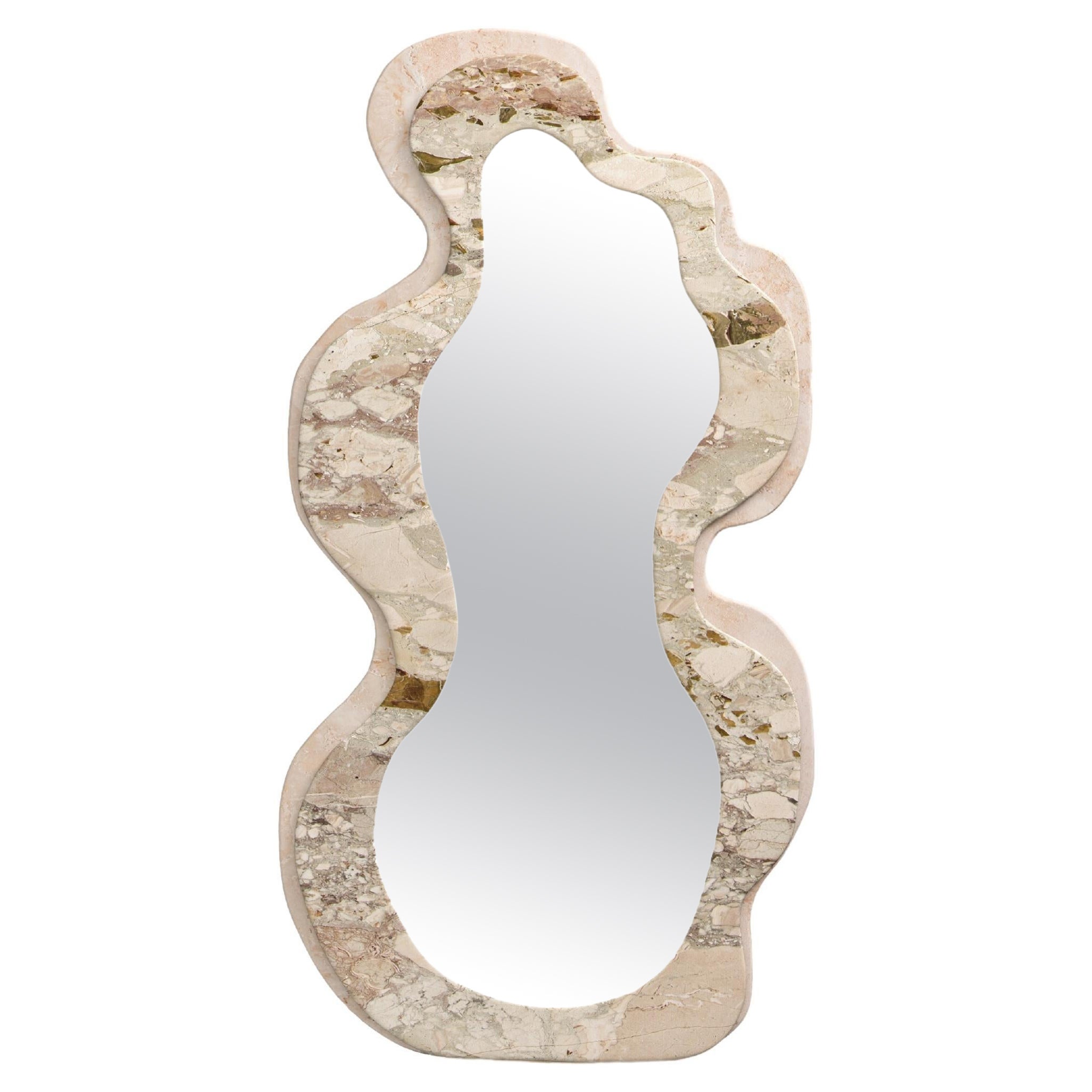 FORM(LA) Onda Floor Mirror 78”H x 42”W x 1.5”D Breccia Rosa & Travertino Navona For Sale