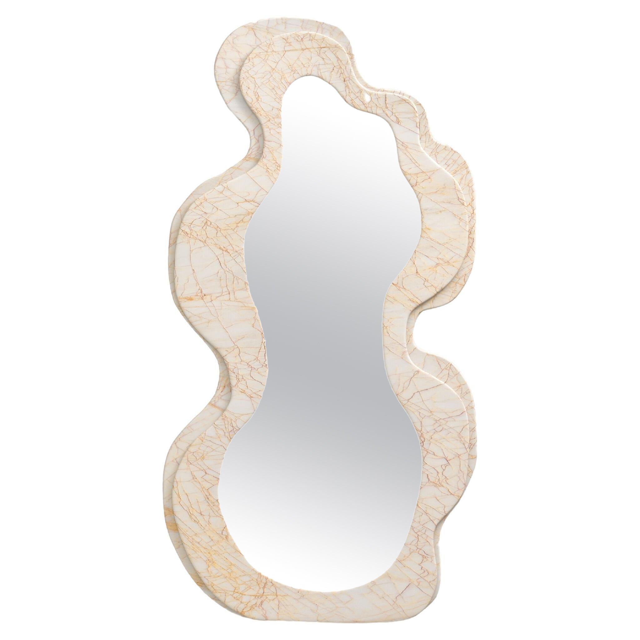 FORM(LA) Onda Floor Mirror 78”H x 42”W x 1.5”D Golden Spider Marble For Sale