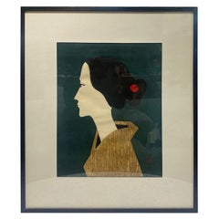 Kiyoshi Saito, signierte japanische Koralle mit Holzschnitt-Druck in limitierter Auflage (B), 1958