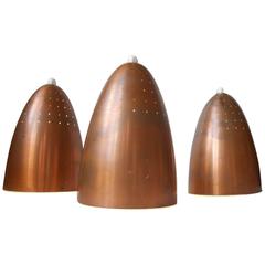Holm-Sorensen 1950s Three-Shaded Perforated Copper Chandelier Tynell era