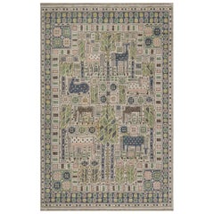 Vintage Hand-Knotted Wool Whimsical Swedish Rug