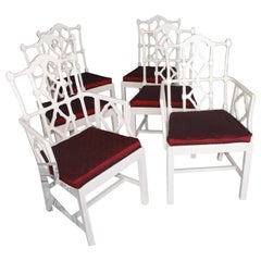 Set of Six Fretwork Chinese Chippendale Vintage Dining Chairs Palm Beach 