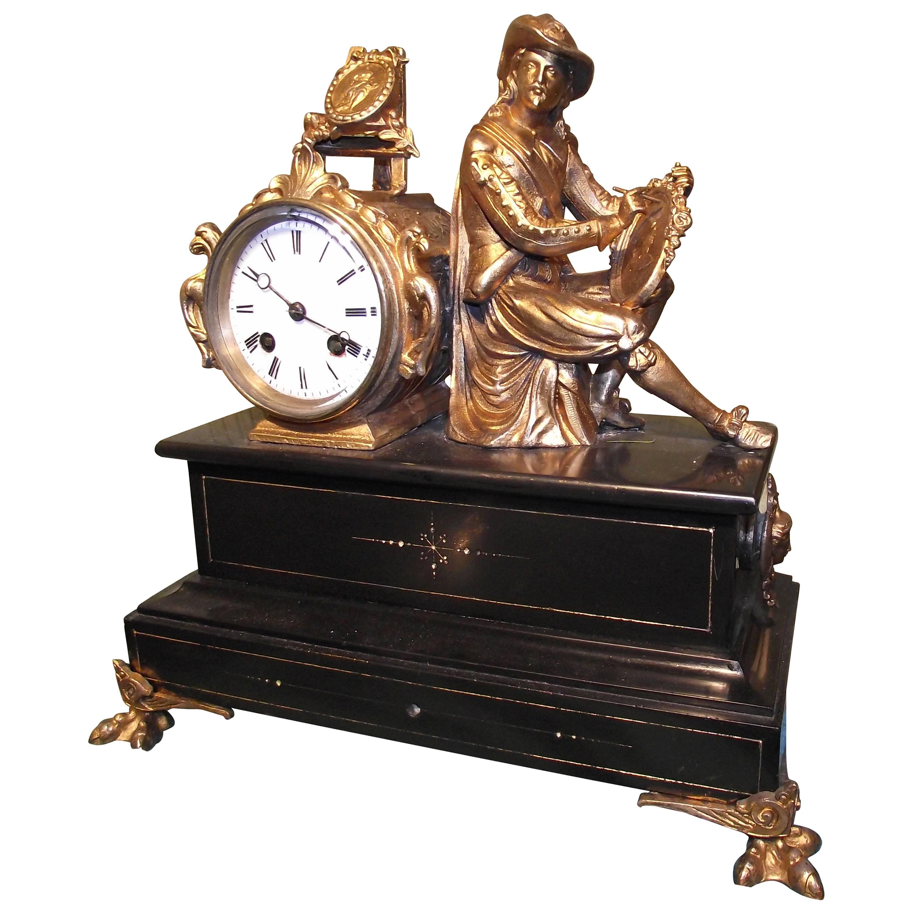  Antique Figural Mantle Clock /19th Century French  Clock, gifts for men,  For Sale