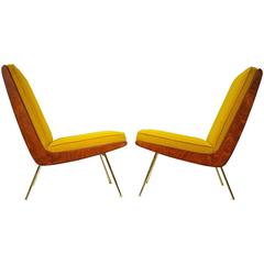 California Modern Brass Boomerang Slipper Chairs