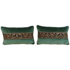 19th Century Metallic Embroidered Velvet Pillows with Cord Detail