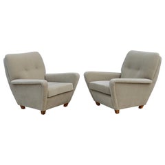 Vintage 1950's French Lounge Chairs Upholstered In Donghia Mohair Fabric