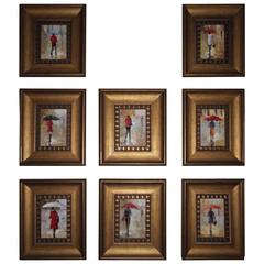 Eight Umbrella Themed Oil Paintings on Masonite