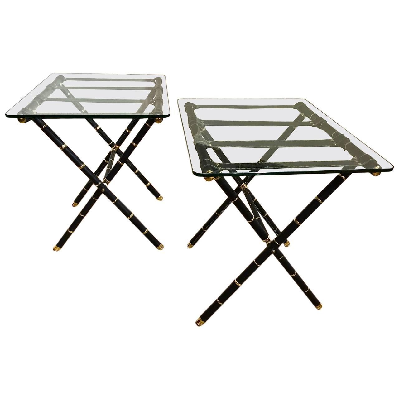 Pair of Leather Tables in the Style of Jacques Adnet